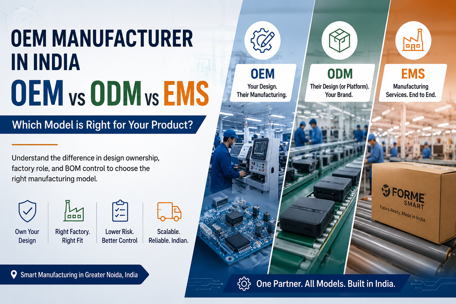 OEM manufacturer in India comparing OEM, ODM and EMS assembly models