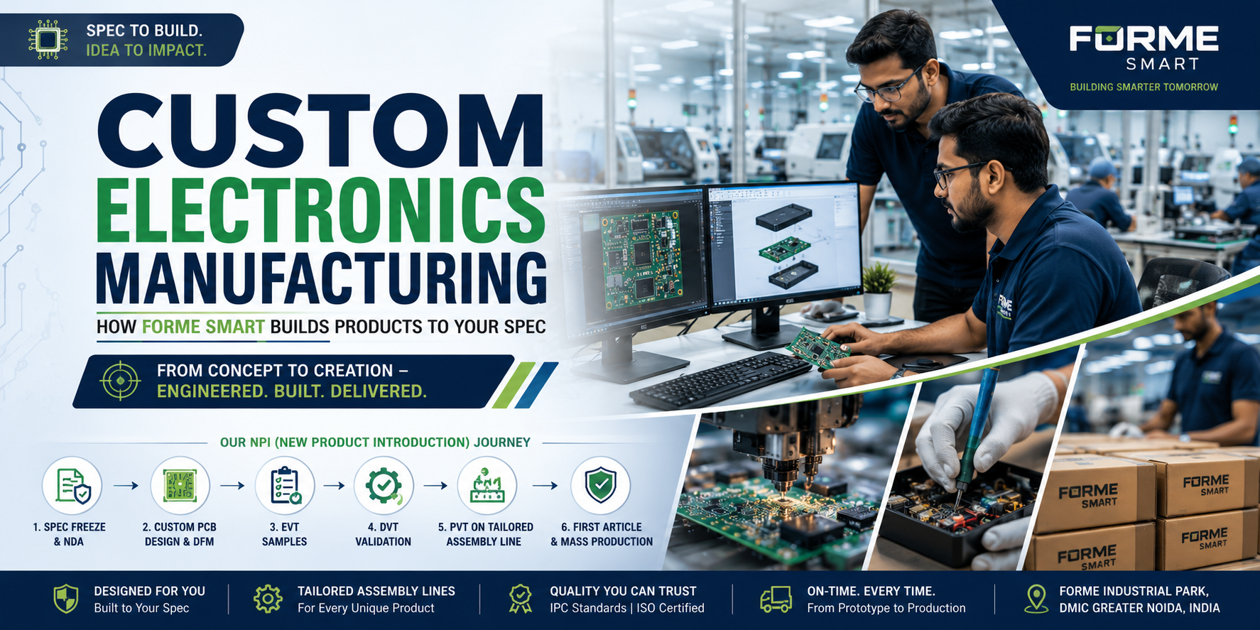 Custom electronics manufacturer Forme Smart building a product to spec on a tailored assembly line