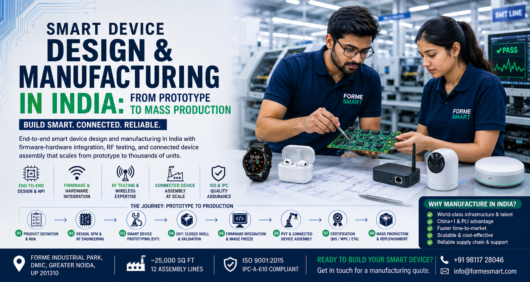 Smart device design and manufacturing India from prototype boards to mass-production connected device assembly