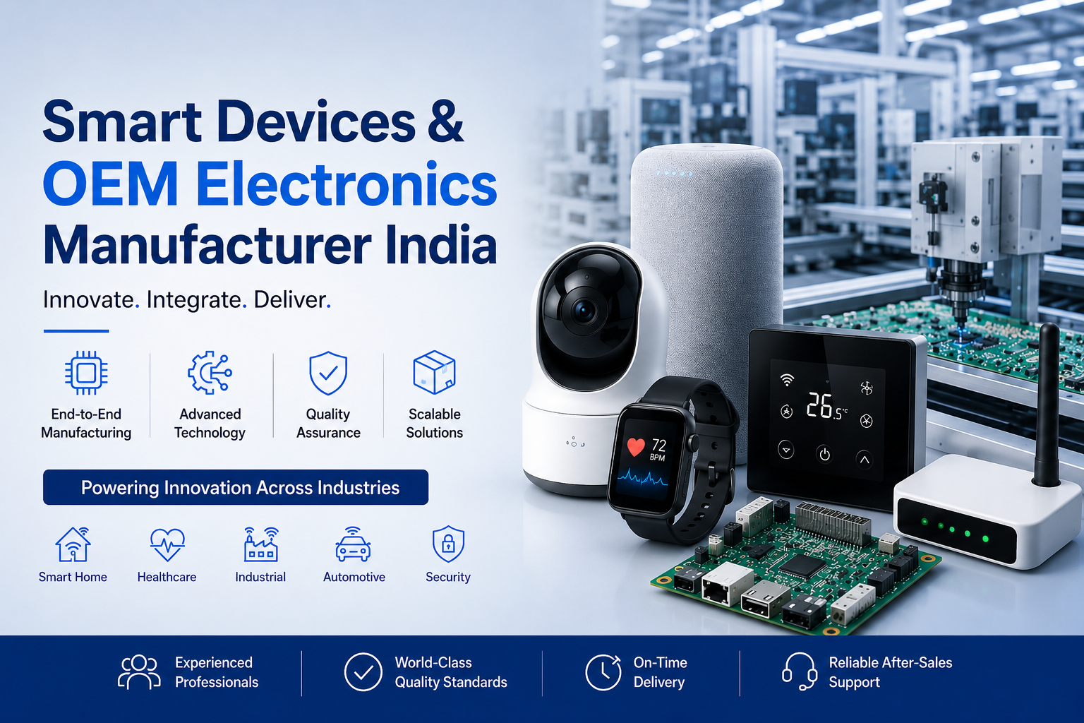 OEM Electronics Manufacturer in India assembling smart devices on a PCB production line